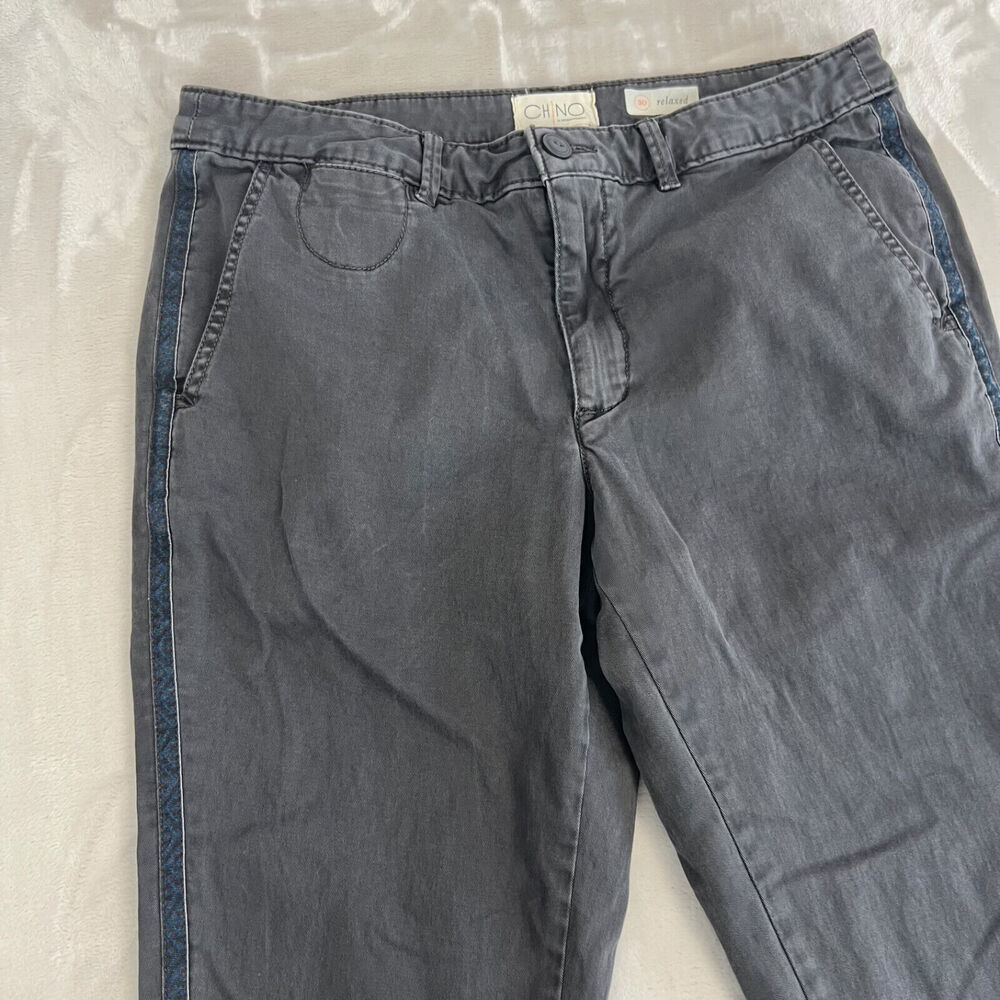 Anthropologie Pants Womens 30 Grey Relaxed‎ Chino Striped Side Preppy Casual - Picture 2 of 15